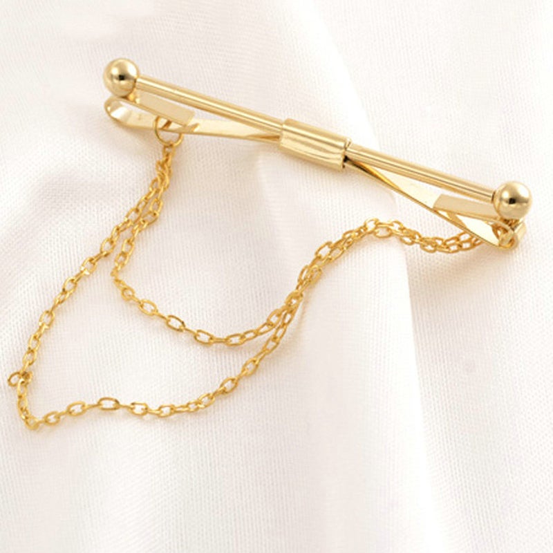 Geek-M 2PCS Tie Collar Bar Pin Set for Men - Classic Collar Clip with Hang Chain - Image 2